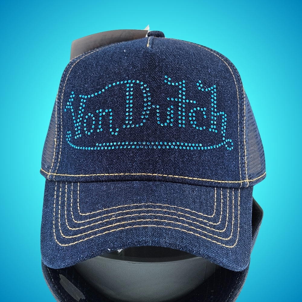 Von Dutch Hat Cap Snap Back Trucker Hat Navy Stone Denim Streetwear Classic